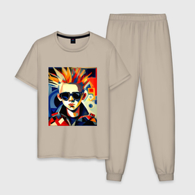 Мужская пижама хлопок с принтом Юный  панк , 100% хлопок | брюки и футболка прямого кроя, без карманов, на брюках мягкая резинка на поясе и по низу штанин
 | 