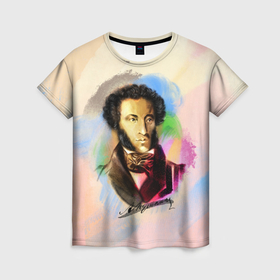 Женская футболка 3D с принтом А. Пушкин в Санкт-Петербурге, 100% полиэфир ( синтетическое хлопкоподобное полотно) | прямой крой, круглый вырез горловины, длина до линии бедер | 