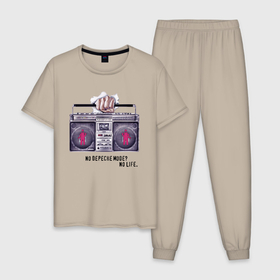 Мужская пижама хлопок с принтом Depeche Mode   No Life Design в Санкт-Петербурге, 100% хлопок | брюки и футболка прямого кроя, без карманов, на брюках мягкая резинка на поясе и по низу штанин
 | 