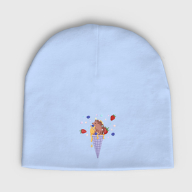 Мужская шапка демисезонная с принтом Мороженое с ёжиком и фруктами в Тюмени,  |  | Тематика изображения на принте: 