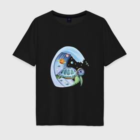 Мужская футболка хлопок Oversize с принтом Черепаха в космосе в Екатеринбурге, 100% хлопок | свободный крой, круглый ворот, “спинка” длиннее передней части | 