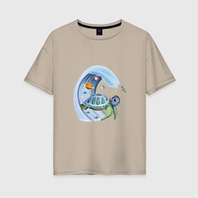 Женская футболка хлопок Oversize с принтом Черепаха в космосе в Курске, 100% хлопок | свободный крой, круглый ворот, спущенный рукав, длина до линии бедер
 | 