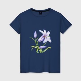Женская футболка хлопок с принтом Голубая лилия в Белгороде, 100% хлопок | прямой крой, круглый вырез горловины, длина до линии бедер, слегка спущенное плечо | 