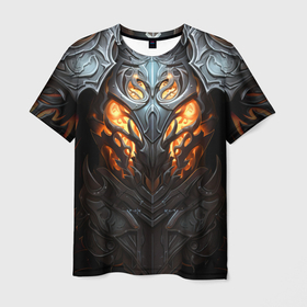 Мужская футболка 3D с принтом Огненный доспех рыцаря Dark Souls в Петрозаводске, 100% полиэфир | прямой крой, круглый вырез горловины, длина до линии бедер | 
