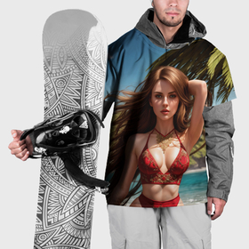 Накидка на куртку 3D с принтом Девушка на тропическом острове с пальмой в Новосибирске, 100% полиэстер |  | Тематика изображения на принте: 