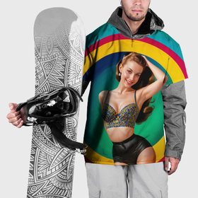 Накидка на куртку 3D с принтом Девушка в красочном расшитом топе на фоне цветных колец в Санкт-Петербурге, 100% полиэстер |  | 