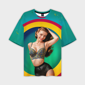 Мужская футболка oversize 3D с принтом Девушка в красочном расшитом топе на фоне цветных колец в Санкт-Петербурге,  |  | 