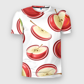 Мужская футболка 3D Slim с принтом Красные яблочки в Тюмени, 100% полиэстер с улучшенными характеристиками | приталенный силуэт, круглая горловина, широкие плечи, сужается к линии бедра | Тематика изображения на принте: 