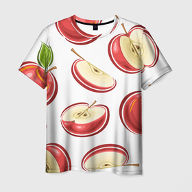 Мужская футболка 3D с принтом Красные яблочки в Курске, 100% полиэфир | прямой крой, круглый вырез горловины, длина до линии бедер | 