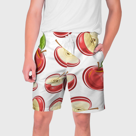 Мужские шорты 3D с принтом Красные яблочки в Тюмени,  полиэстер 100% | прямой крой, два кармана без застежек по бокам. Мягкая трикотажная резинка на поясе, внутри которой широкие завязки. Длина чуть выше колен | Тематика изображения на принте: 