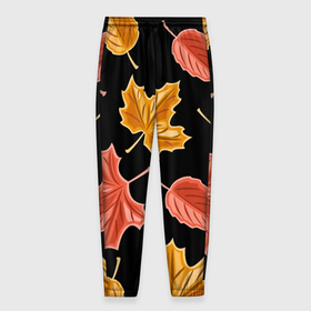 Мужские брюки 3D с принтом Осенние листики , 100% полиэстер | манжеты по низу, эластичный пояс регулируется шнурком, по бокам два кармана без застежек, внутренняя часть кармана из мелкой сетки | 
