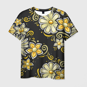Мужская футболка 3D с принтом Chamomile flowers , 100% полиэфир | прямой крой, круглый вырез горловины, длина до линии бедер | Тематика изображения на принте: 