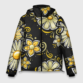 Мужская зимняя куртка 3D с принтом Chamomile flowers в Петрозаводске, верх — 100% полиэстер; подкладка — 100% полиэстер; утеплитель — 100% полиэстер | длина ниже бедра, свободный силуэт Оверсайз. Есть воротник-стойка, отстегивающийся капюшон и ветрозащитная планка. 

Боковые карманы с листочкой на кнопках и внутренний карман на молнии. | 