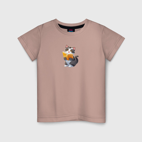 Детская футболка хлопок с принтом Мечтательный котенок с книгой в Белгороде, 100% хлопок | круглый вырез горловины, полуприлегающий силуэт, длина до линии бедер | 