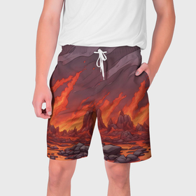 Мужские шорты 3D с принтом Адский огонь в Ухте,  полиэстер 100% | прямой крой, два кармана без застежек по бокам. Мягкая трикотажная резинка на поясе, внутри которой широкие завязки. Длина чуть выше колен | 
