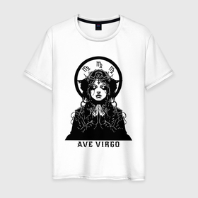 Мужская футболка хлопок с принтом Знак зодиака дева ave virgo в Санкт-Петербурге, 100% хлопок | прямой крой, круглый вырез горловины, длина до линии бедер, слегка спущенное плечо. | 