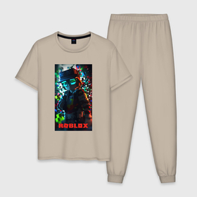 Мужская пижама хлопок с принтом Roblox  avatar в Курске, 100% хлопок | брюки и футболка прямого кроя, без карманов, на брюках мягкая резинка на поясе и по низу штанин
 | Тематика изображения на принте: 