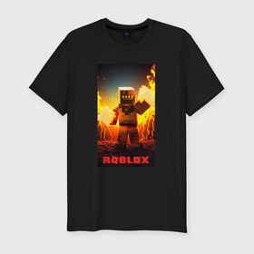 Мужская футболка хлопок Slim с принтом Roblox avatar fire , 92% хлопок, 8% лайкра | приталенный силуэт, круглый вырез ворота, длина до линии бедра, короткий рукав | 
