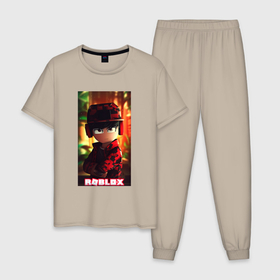 Мужская пижама хлопок с принтом Roblox  game avatar в Санкт-Петербурге, 100% хлопок | брюки и футболка прямого кроя, без карманов, на брюках мягкая резинка на поясе и по низу штанин
 | Тематика изображения на принте: 