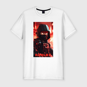 Мужская футболка хлопок Slim с принтом Roblox fire ninja в Тюмени, 92% хлопок, 8% лайкра | приталенный силуэт, круглый вырез ворота, длина до линии бедра, короткий рукав | Тематика изображения на принте: 