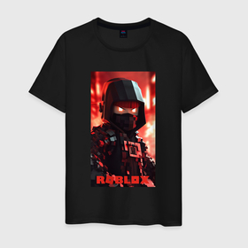 Мужская футболка хлопок с принтом Roblox fire ninja в Петрозаводске, 100% хлопок | прямой крой, круглый вырез горловины, длина до линии бедер, слегка спущенное плечо. | Тематика изображения на принте: 