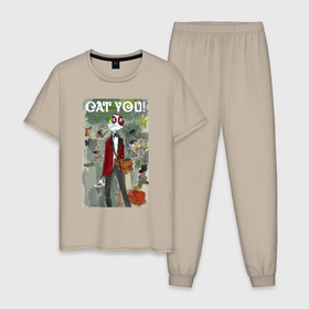 Мужская пижама хлопок с принтом Cat you   future meme в Тюмени, 100% хлопок | брюки и футболка прямого кроя, без карманов, на брюках мягкая резинка на поясе и по низу штанин
 | 
