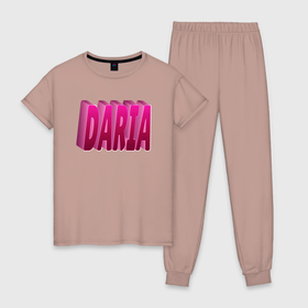 Женская пижама хлопок с принтом Дарья  женское имя в Екатеринбурге, 100% хлопок | брюки и футболка прямого кроя, без карманов, на брюках мягкая резинка на поясе и по низу штанин | 