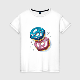 Женская футболка хлопок с принтом Пончики иллюстрация в Курске, 100% хлопок | прямой крой, круглый вырез горловины, длина до линии бедер, слегка спущенное плечо | 
