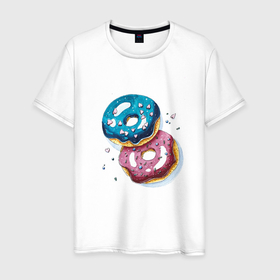 Мужская футболка хлопок с принтом Пончики иллюстрация в Белгороде, 100% хлопок | прямой крой, круглый вырез горловины, длина до линии бедер, слегка спущенное плечо. | 