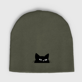 Мужская шапка демисезонная с принтом Голова чёрного кота в Петрозаводске,  |  | Тематика изображения на принте: 