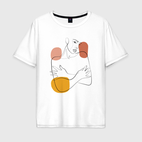 Мужская футболка хлопок Oversize с принтом Девушка линиями лайн арт в Курске, 100% хлопок | свободный крой, круглый ворот, “спинка” длиннее передней части | 