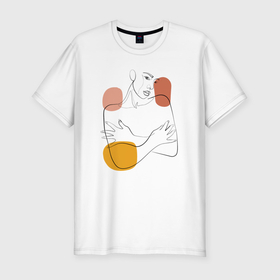 Мужская футболка хлопок Slim с принтом Девушка линиями лайн арт в Петрозаводске, 92% хлопок, 8% лайкра | приталенный силуэт, круглый вырез ворота, длина до линии бедра, короткий рукав | 