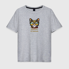 Мужская футболка хлопок Oversize с принтом Желтый кот в очках душнила по меньше в Петрозаводске, 100% хлопок | свободный крой, круглый ворот, “спинка” длиннее передней части | 
