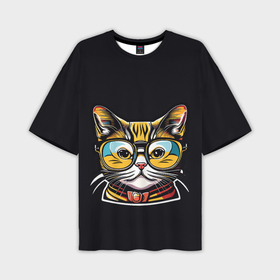 Мужская футболка oversize 3D с принтом Желтый кот в очках в Тюмени,  |  | 