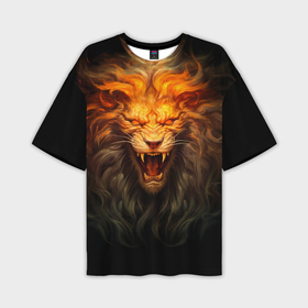 Мужская футболка oversize 3D с принтом Огненный оскал льва ,  |  | Тематика изображения на принте: 