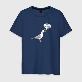 Мужская футболка хлопок с принтом Чайка орёт чаечкой   прикол в Петрозаводске, 100% хлопок | прямой крой, круглый вырез горловины, длина до линии бедер, слегка спущенное плечо. | 