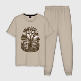 Мужская пижама хлопок с принтом Статуя Сфинкса в Екатеринбурге, 100% хлопок | брюки и футболка прямого кроя, без карманов, на брюках мягкая резинка на поясе и по низу штанин
 | 