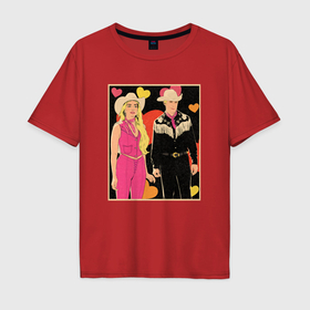 Мужская футболка хлопок Oversize с принтом Ковбои Барби и Кен в Кировске, 100% хлопок | свободный крой, круглый ворот, “спинка” длиннее передней части | 