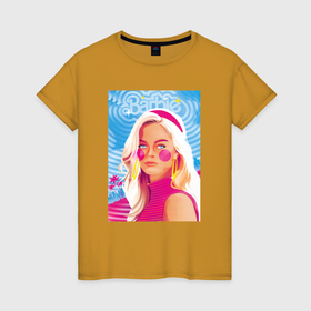 Женская футболка хлопок с принтом Барби Марго Робби в Санкт-Петербурге, 100% хлопок | прямой крой, круглый вырез горловины, длина до линии бедер, слегка спущенное плечо | 