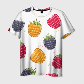 Мужская футболка 3D с принтом Разноцветная малина в Санкт-Петербурге, 100% полиэфир | прямой крой, круглый вырез горловины, длина до линии бедер | 