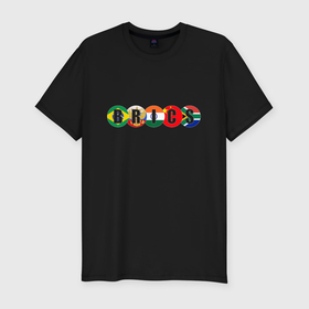 Мужская футболка хлопок Slim с принтом Надпись: BRICS с флагами государств участников в Белгороде, 92% хлопок, 8% лайкра | приталенный силуэт, круглый вырез ворота, длина до линии бедра, короткий рукав | 