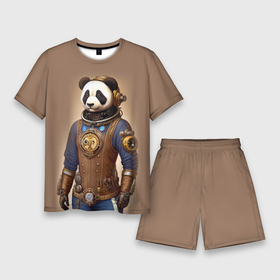 Мужской костюм с шортами 3D с принтом Крутой панда в стиле стимпанк   нейросеть в Кировске,  |  | 