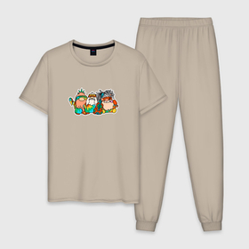 Мужская пижама хлопок с принтом Три хиппи гнома летнее приключение в Курске, 100% хлопок | брюки и футболка прямого кроя, без карманов, на брюках мягкая резинка на поясе и по низу штанин
 | 