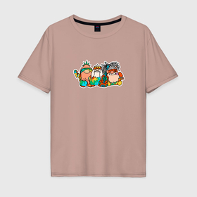 Мужская футболка хлопок Oversize с принтом Три хиппи гнома летнее приключение в Курске, 100% хлопок | свободный крой, круглый ворот, “спинка” длиннее передней части | Тематика изображения на принте: 