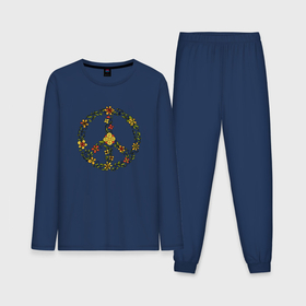Мужская пижама с лонгсливом хлопок с принтом Пацифик знак хиппи цветы в Курске,  |  | Тематика изображения на принте: 