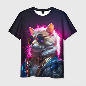 Мужская футболка 3D с принтом Клевый котик от нейросети в Санкт-Петербурге, 100% полиэфир | прямой крой, круглый вырез горловины, длина до линии бедер | 