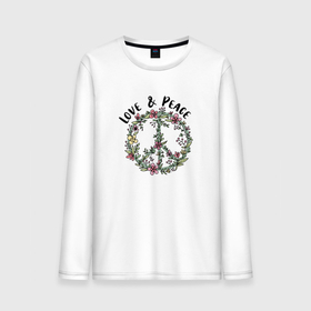 Мужской лонгслив хлопок с принтом Хиппи знак мира цветочный пастельный peace and love Пацифик , 100% хлопок |  | 