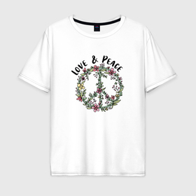 Мужская футболка хлопок Oversize с принтом Хиппи знак мира цветочный пастельный peace and love Пацифик , 100% хлопок | свободный крой, круглый ворот, “спинка” длиннее передней части | 