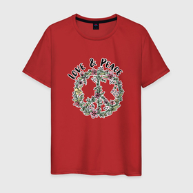 Мужская футболка хлопок с принтом Хиппи знак мира цветочный пастельный peace and love Пацифик в Курске, 100% хлопок | прямой крой, круглый вырез горловины, длина до линии бедер, слегка спущенное плечо. | 