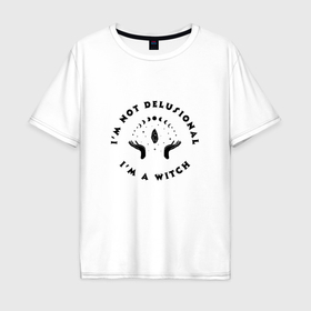 Мужская футболка хлопок Oversize с принтом Надпись Я ведьма в Кировске, 100% хлопок | свободный крой, круглый ворот, “спинка” длиннее передней части | 